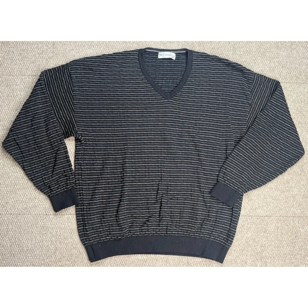 St. Croix Shop Men's Vtg Made‎ In USA Long Sleeve V-Neck Striped Sweater Size XL